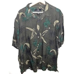 Consensus Sportswear Button Down Shirt Mens XL Gray Tropical Rayon Excellent SS